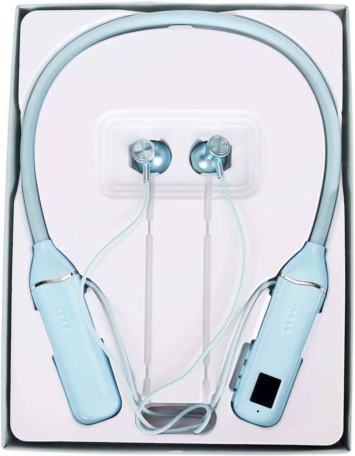 Bluetooth Neckband Headphone, Neckband Earphones Wireless, LED Power Display Memory Card Playback Magnetic Earbuds Headset with RGB Backlight (Black)