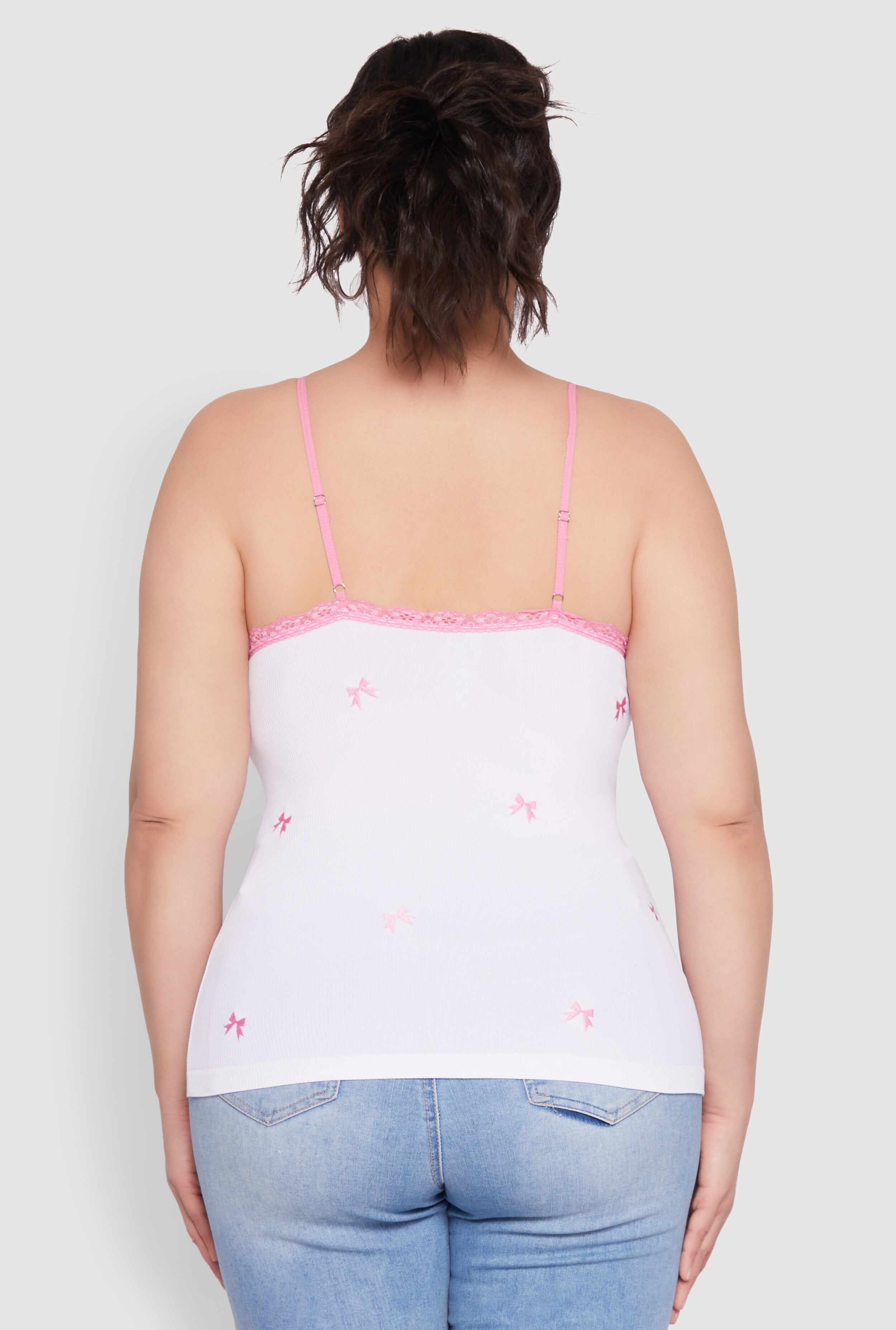 Plus Size Bow Embroidered Lace Trim Cami