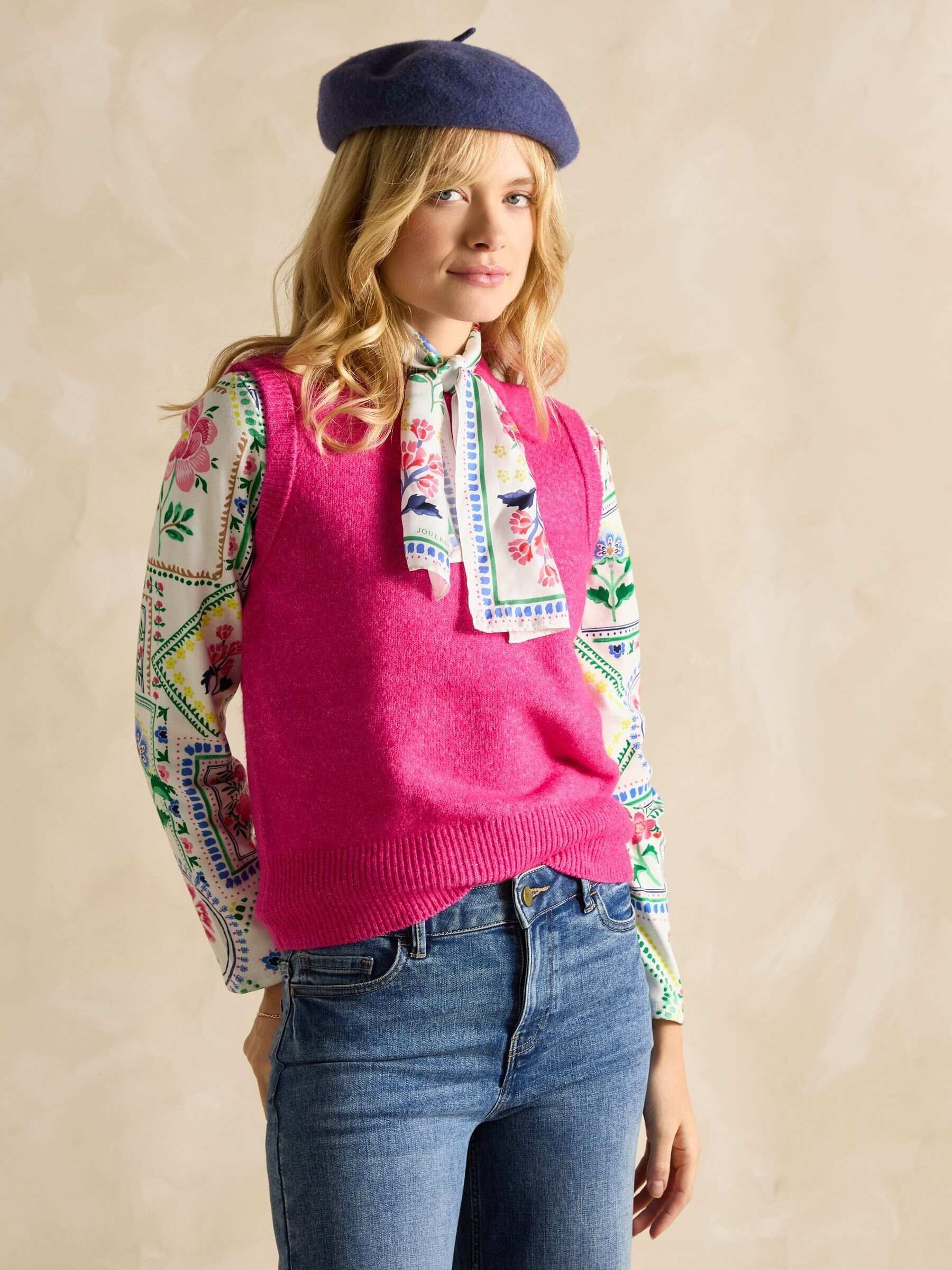 Harbour Cream Tile Print Boat Neck Printed Top
