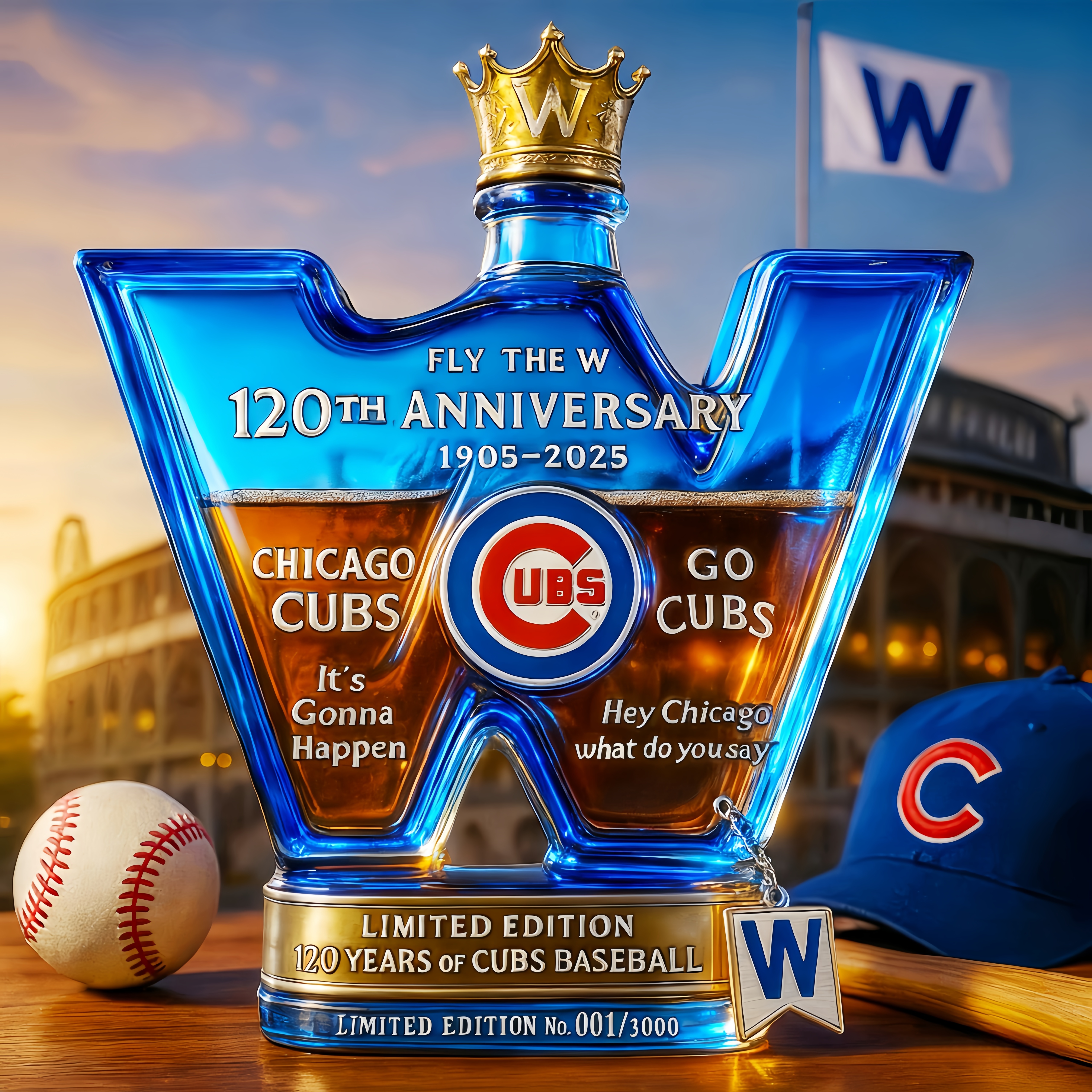 Chicago Cubs 120th Anniversary “Fly The W” Whiskey Decanter
