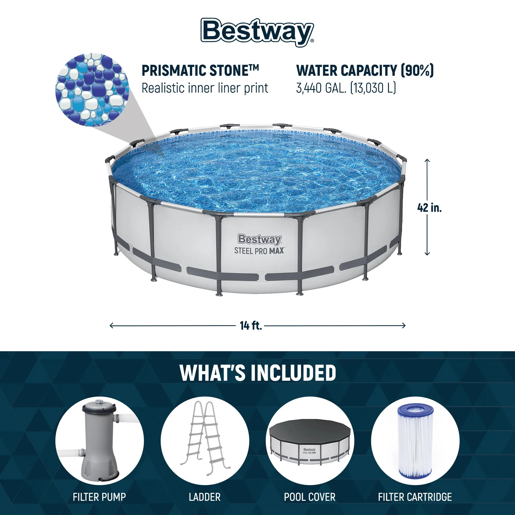 Bestway Steel Pro MAX Round Above Ground Outdoor Swimming Pool with Pump 30-42 Inch Deep
