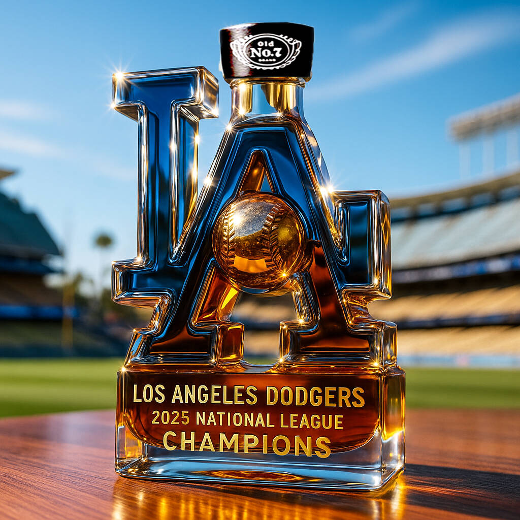 Los Angeles Dodgers 2025 National League Champions Whiskey Bottle