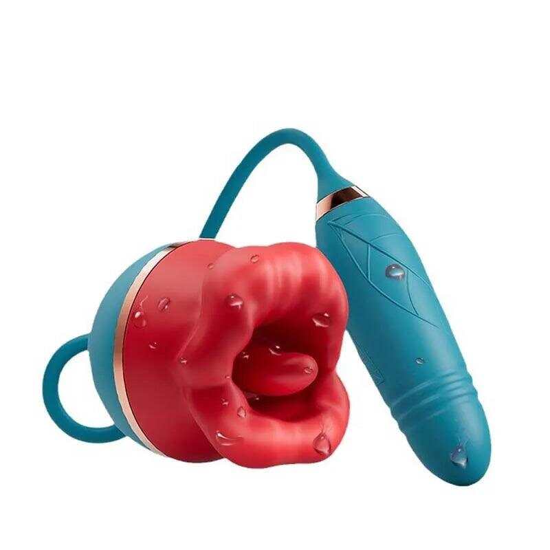 2-in-1 Red Lips Licking & Telescopic Vibrator – Dual Pleasure for Women