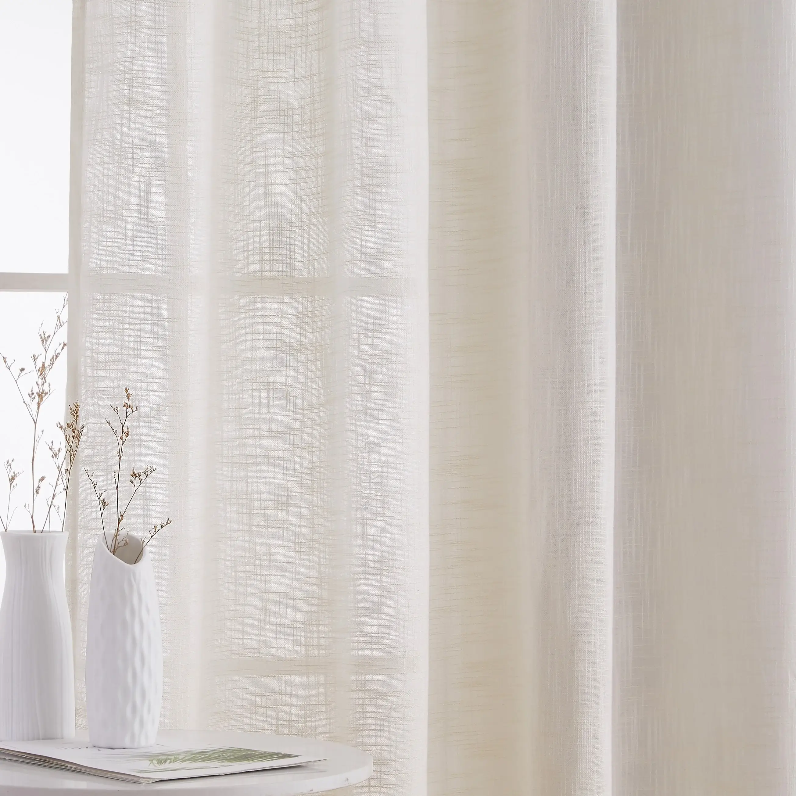 HLC.me Madison Faux Linen Textured Sheer Privacy Sun Light Filtering Window Grommet Thick Curtains Panels, Set of 2