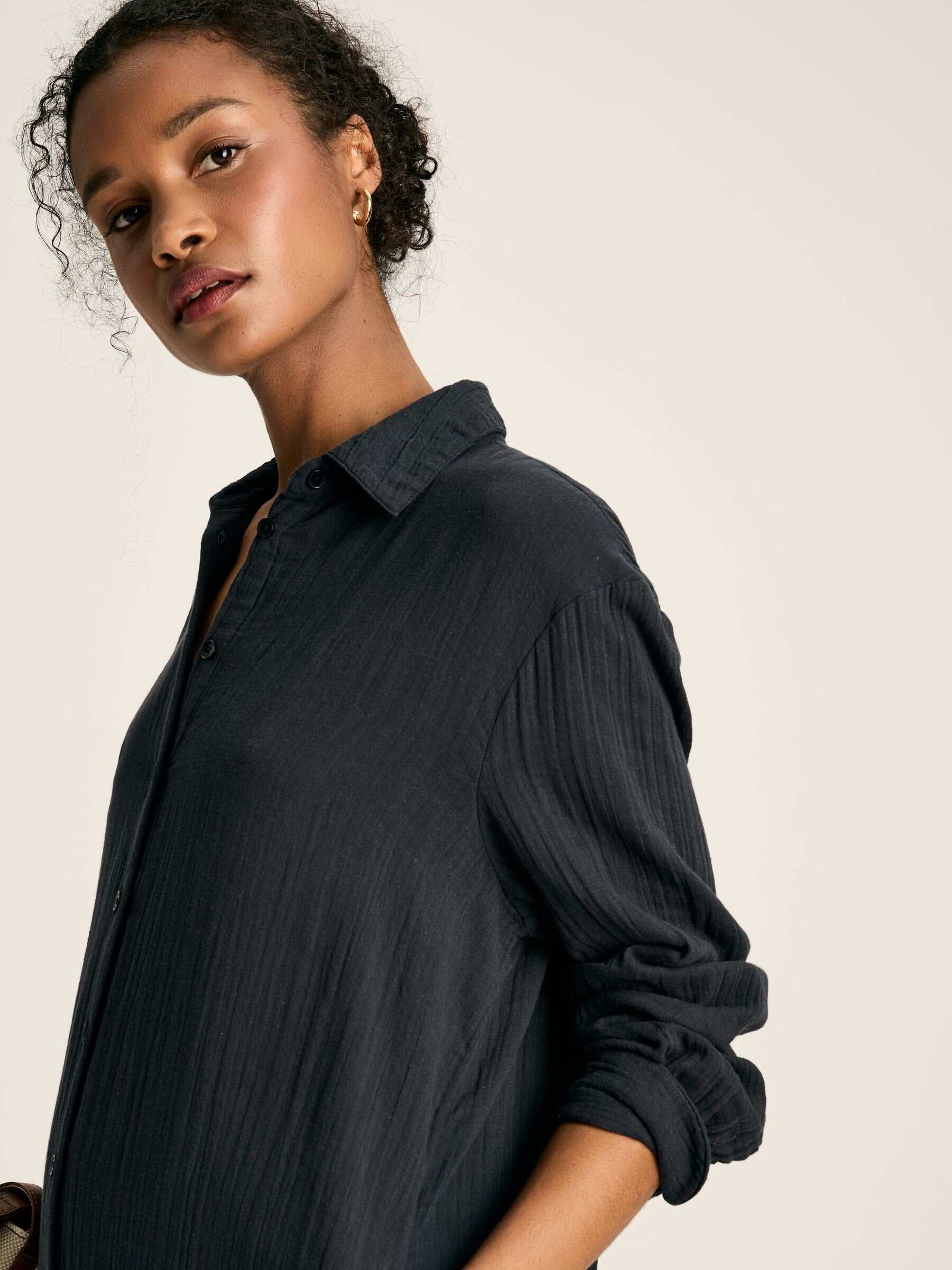 Erica Navy Button Through Cotton Shirt Dress