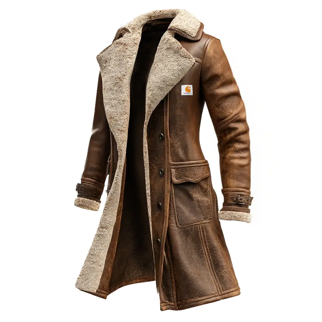 Carhartt Women's Vintage Brown Suede Leather Coat With Shearling Lining