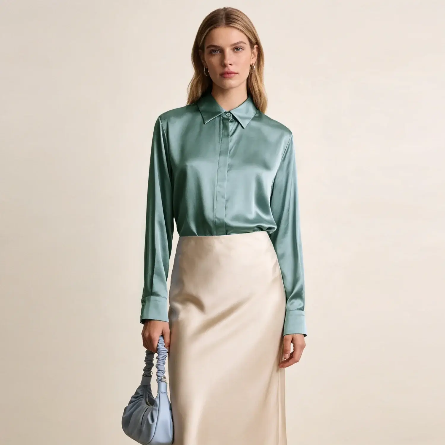 Women's Washable Stretch Silk Square Neck Blouse