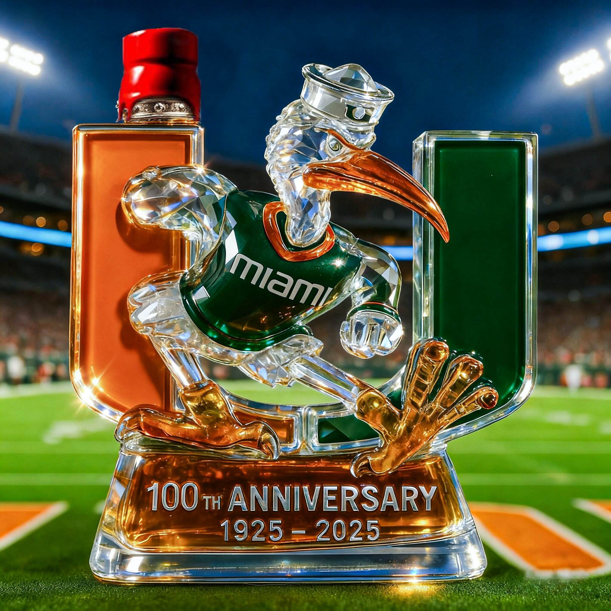 Miami Hurricanes 100th Anniversary Whiskey Bottle