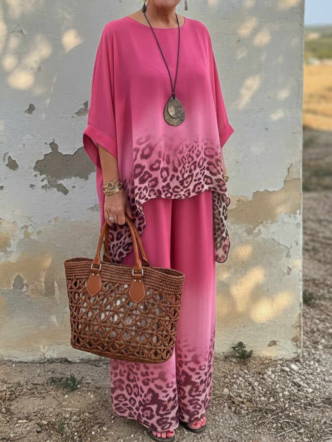 🔥Summer Arrivals🌟Elegant And Cozy Leopard Print Top And Pants Two-piece Set