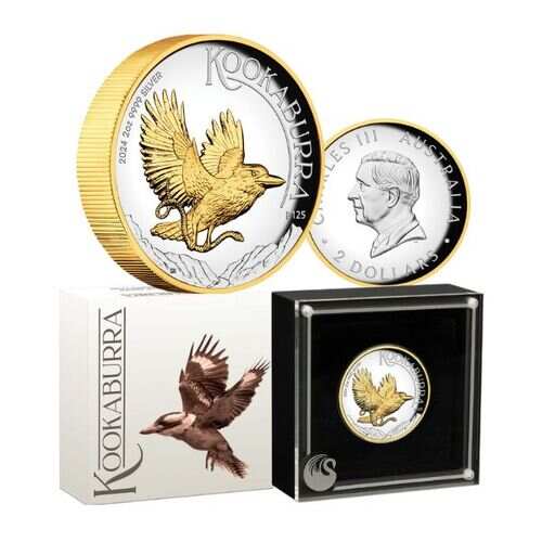 2024 2 oz Silver Australian Kookaburra High Relief Gilded Coin Perth Mint