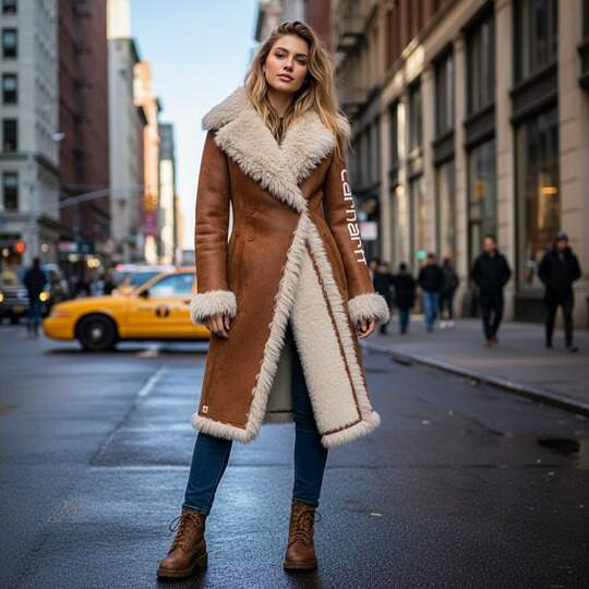 Luxurious Faux Fur Trimmed Long Coat for Winter Elegance