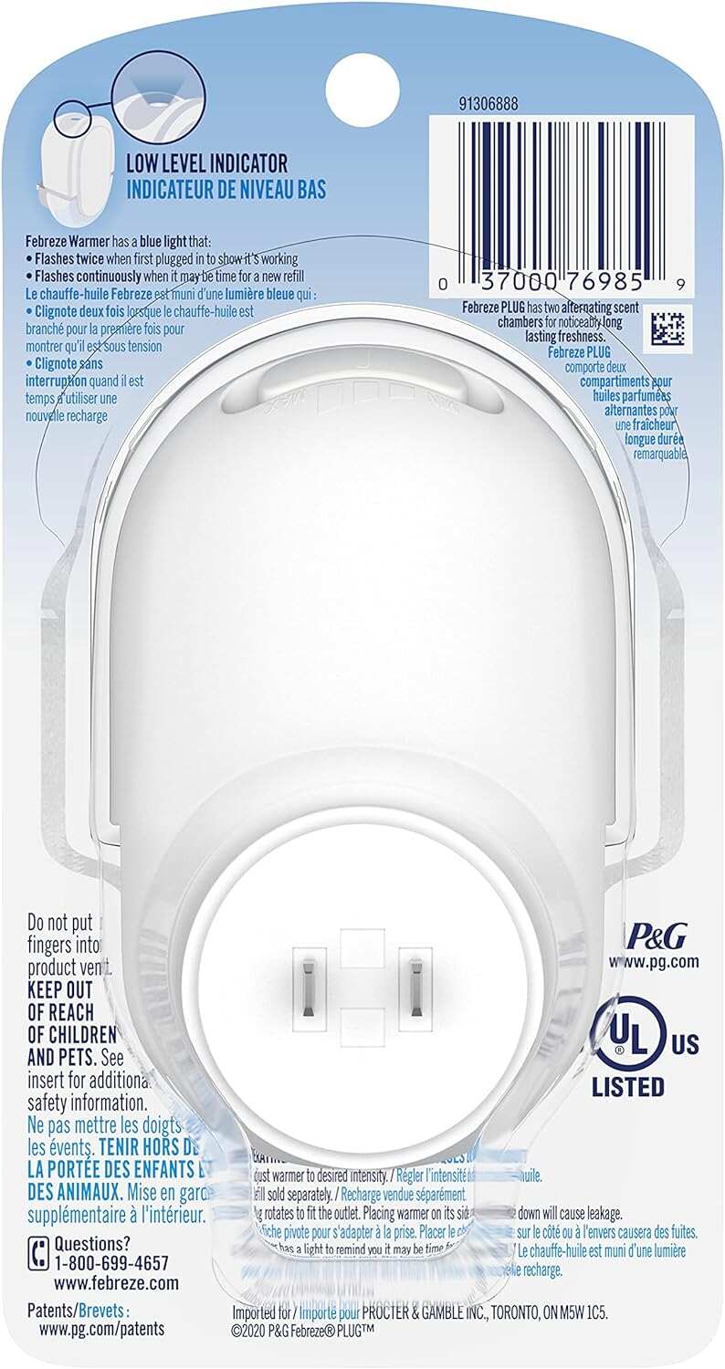 Febreze Odor-Fighting Fade Defy PLUG Air Freshener, Mountain, Ocean, Amber, (3) .87 fl. oz. Oil Refills