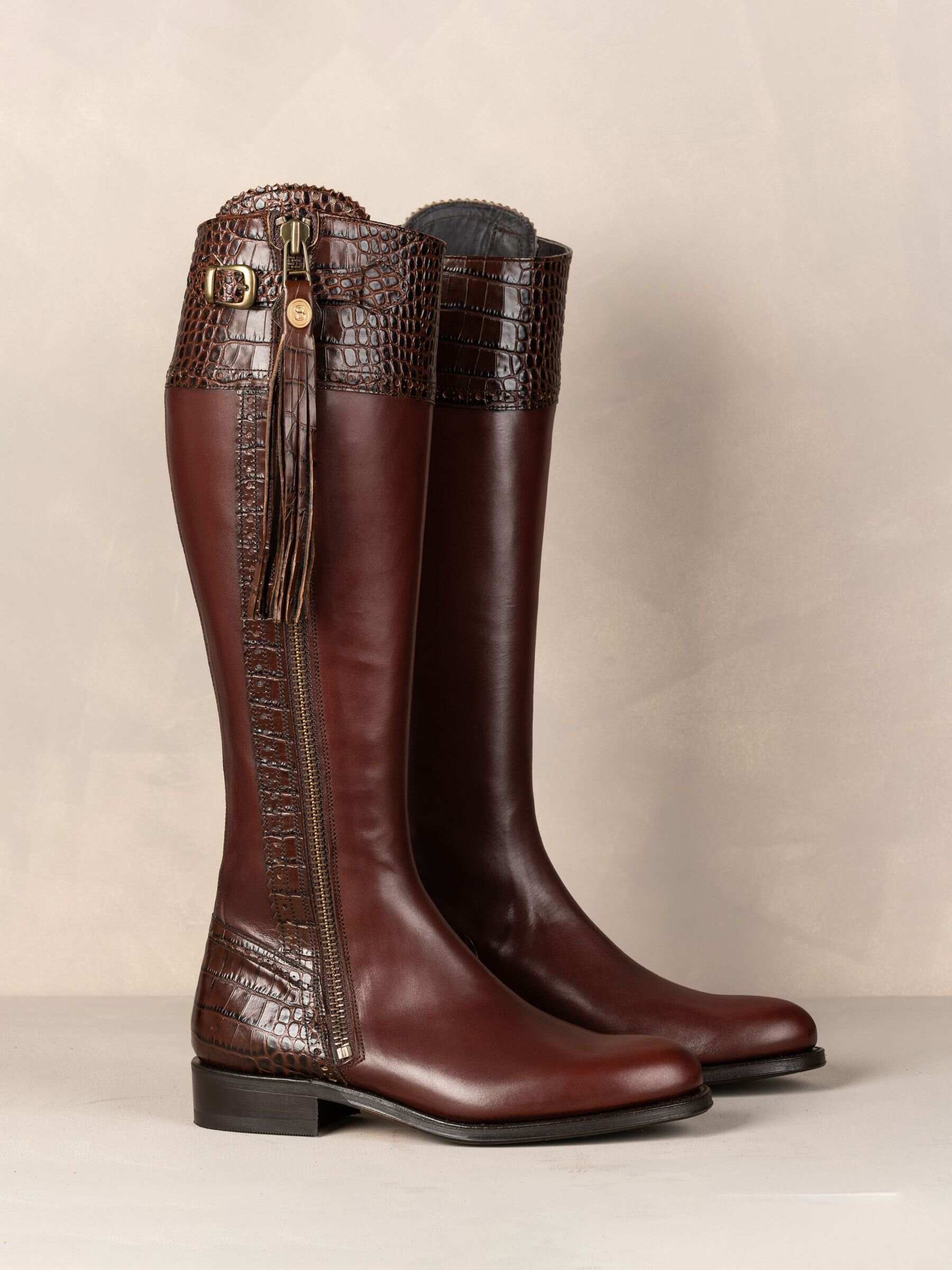 The Spanish Boot Company Brown Tall Spanish Riding Boots Mock Croc