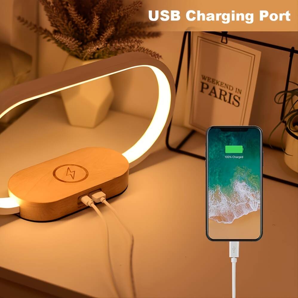LED Desk Lamp Table Lamp Multifunctional Desk Lamp, Lamp With USB Port Charging, Wireless Charger, Night Light For Bedroom, Nightstand Lamp With Clock