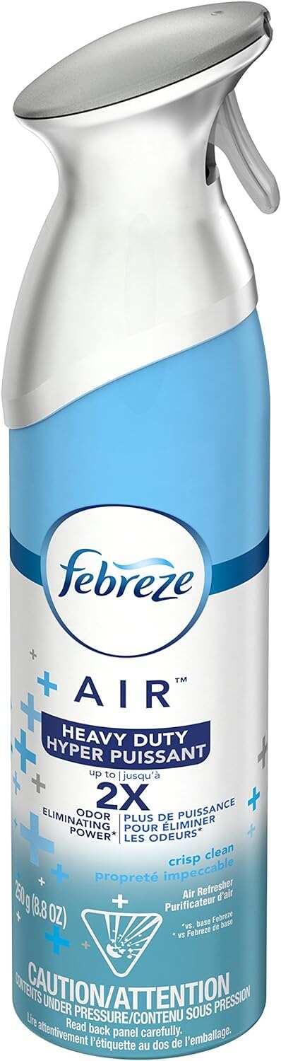 Febreze Air Freshener Heavy Duty Spray, Odor Fighter, Crisp Clean, 8.8 oz (Pack of 6)