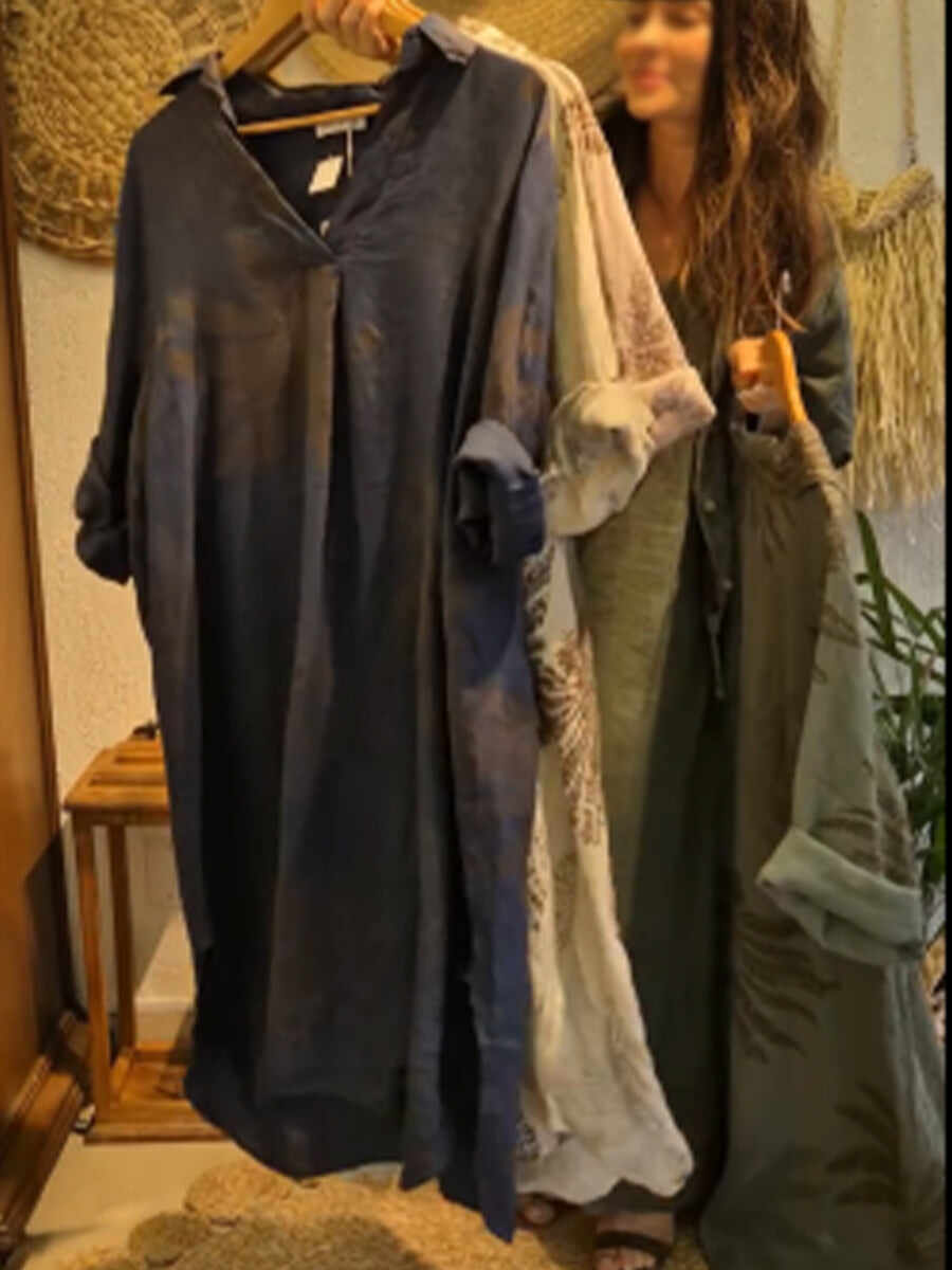 🔥Summer Arrivals🌟Casual Leaf Print Linen And Cotton Dress