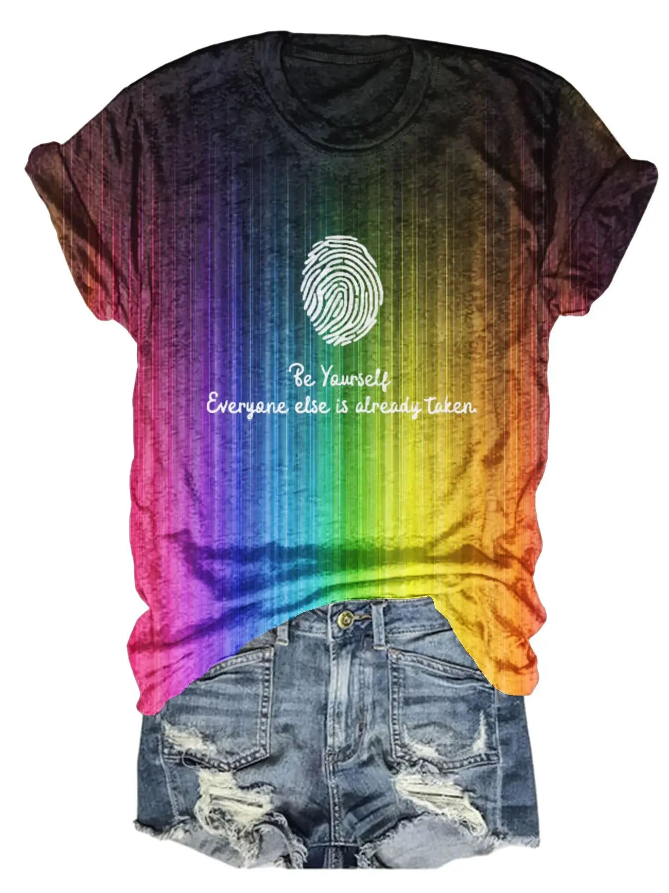 Lgbt Rainbow Gradient Be Yourself Everyone Else Is Already Taken Design Print T-shirt