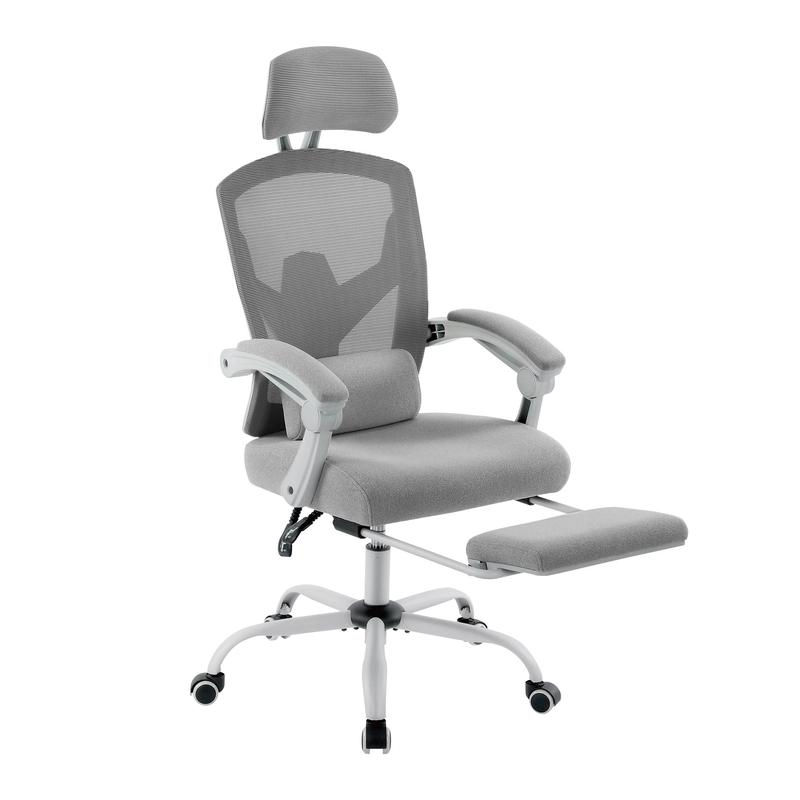 Height Adjustable High Back Ergonomic Office Chair with Lumbar Pillow & Retractable Footrest,  Padded Armrests and Adjustable Headrest