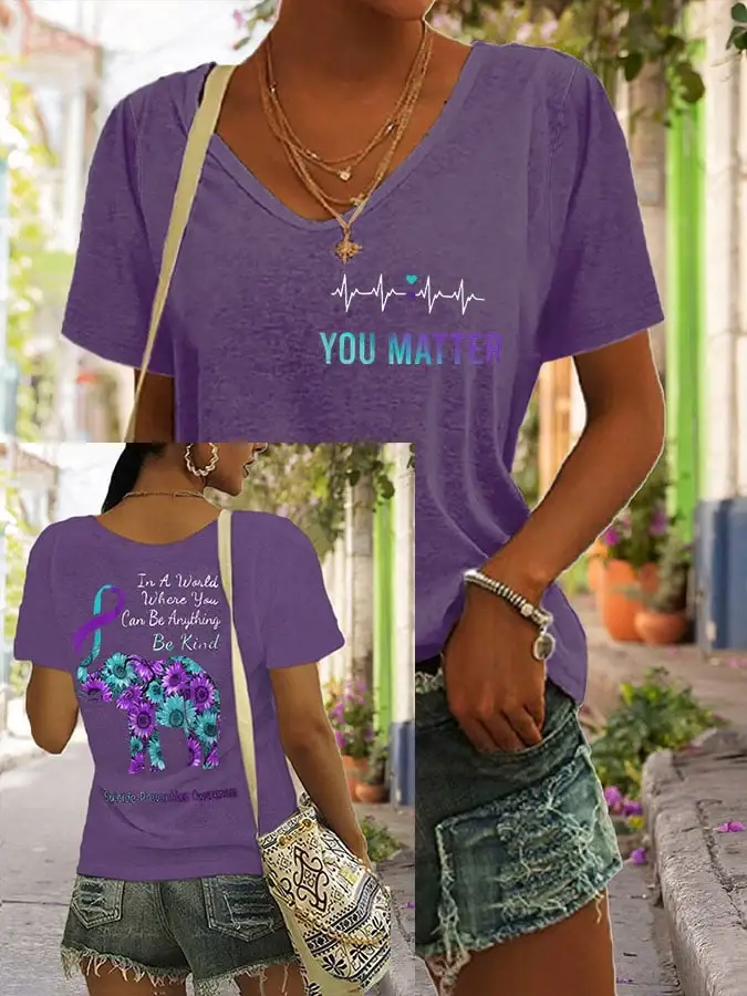 Women'S In A World Where You Can Be Anything Be Kind Suicide Prevention Awareness  Print T-Shirt