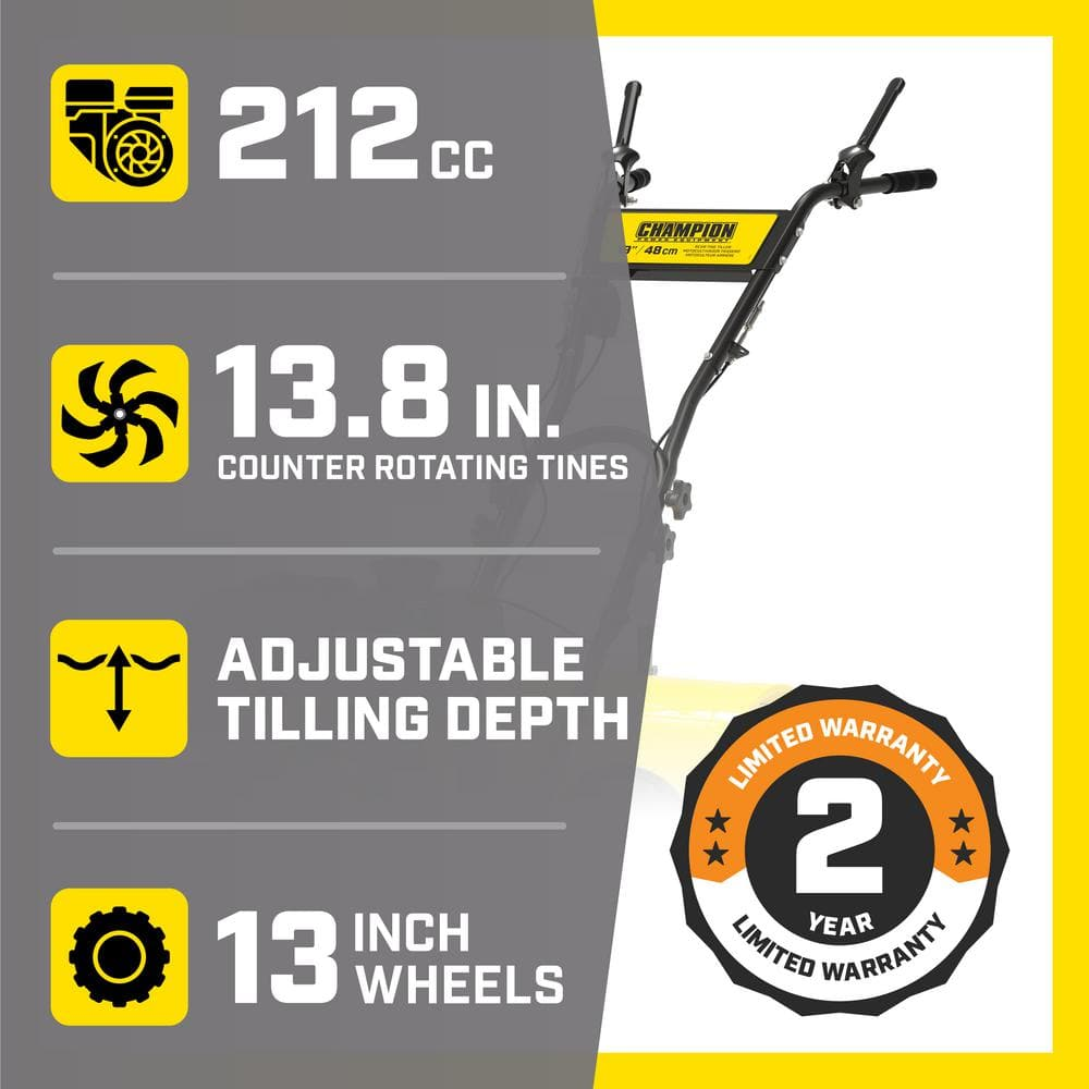 19-inch 212cc four-stroke tiller with self-propelled agricultural tires
