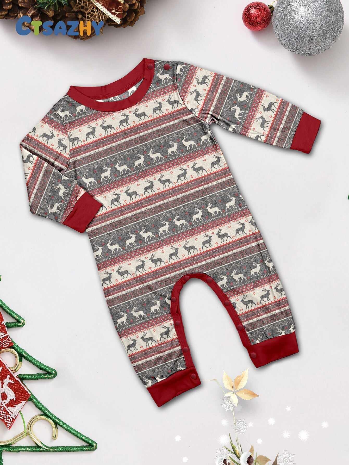 Family Parent-Child Elk Printed Flower Pajama Set