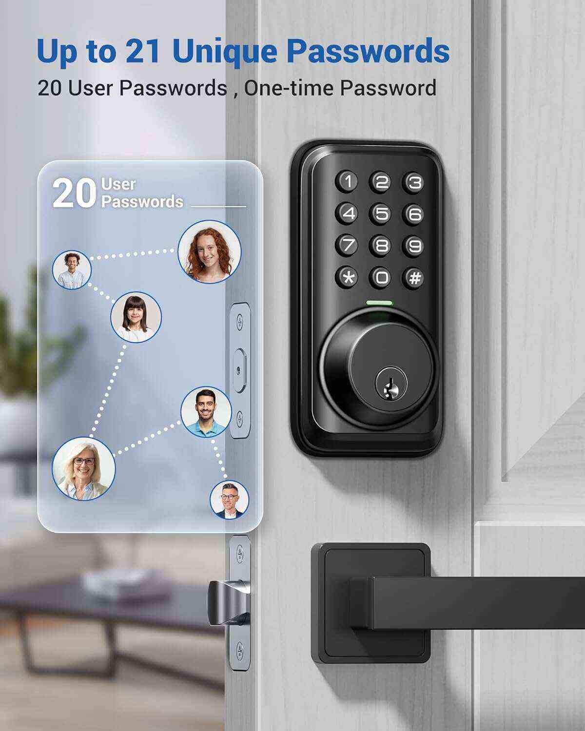 Veise Keyless Entry Door Lock, Electronic Keypad Deadbolt Lock, Auto Lock, 1 Touch Locking & 20 User Codes, Anti-Peeking Password, Easy Installation Design - Matte Black