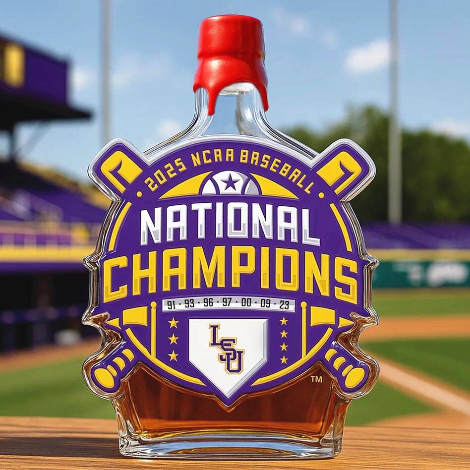 LSU Tigers 2025 NCAA Baseball Championship Whiskey Bottle