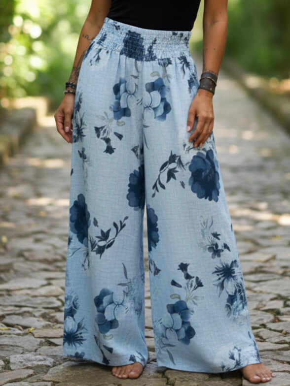🔥Summer Arrivals🌟Vintage Floral Paisley Print Loose Linen Wide-leg Pant