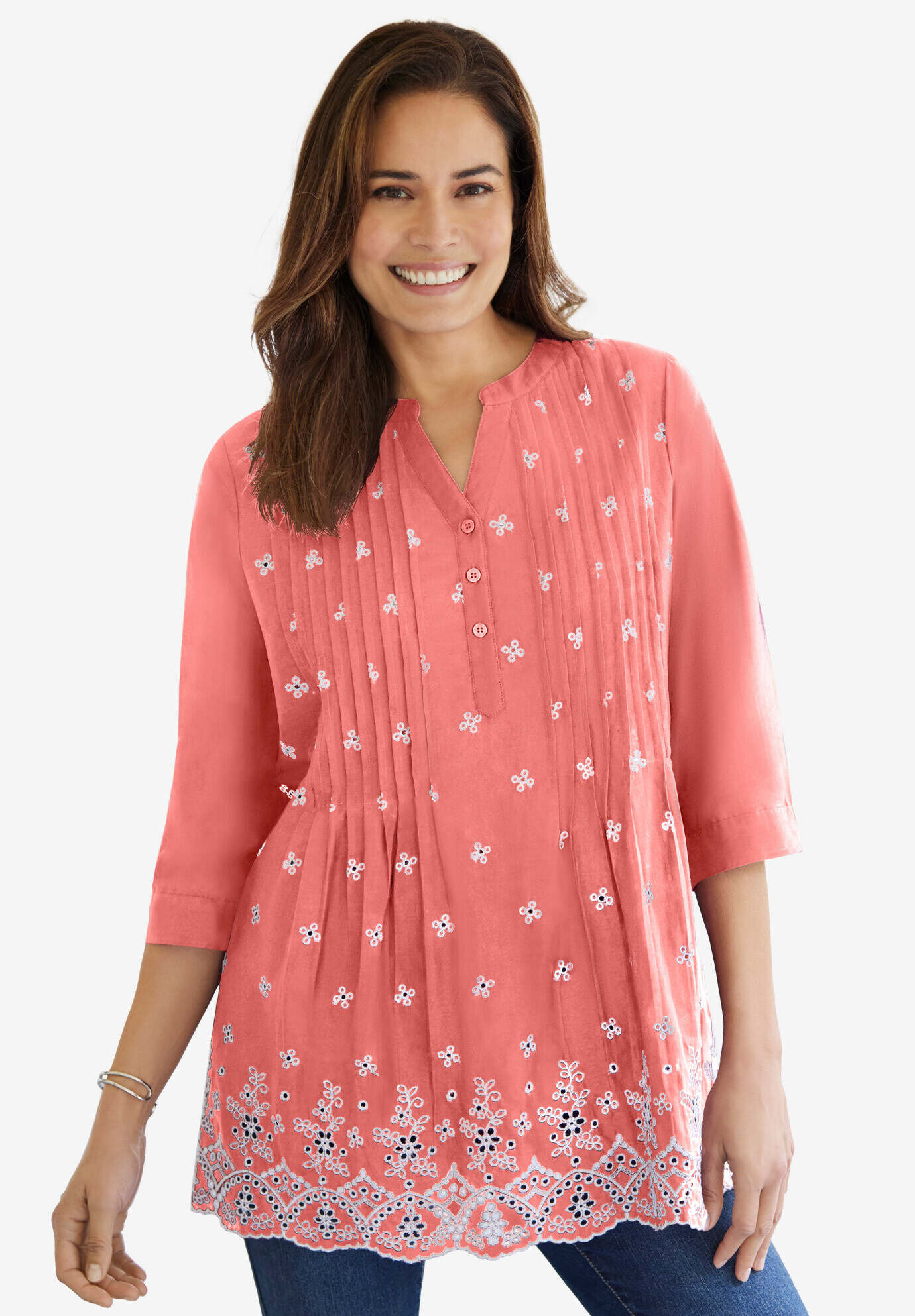 Embroidered Pintuck Tunic