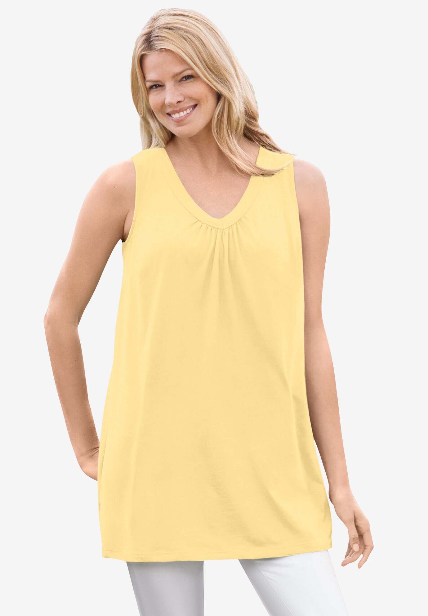 Perfect Sleeveless Shirred V-Neck Tunic