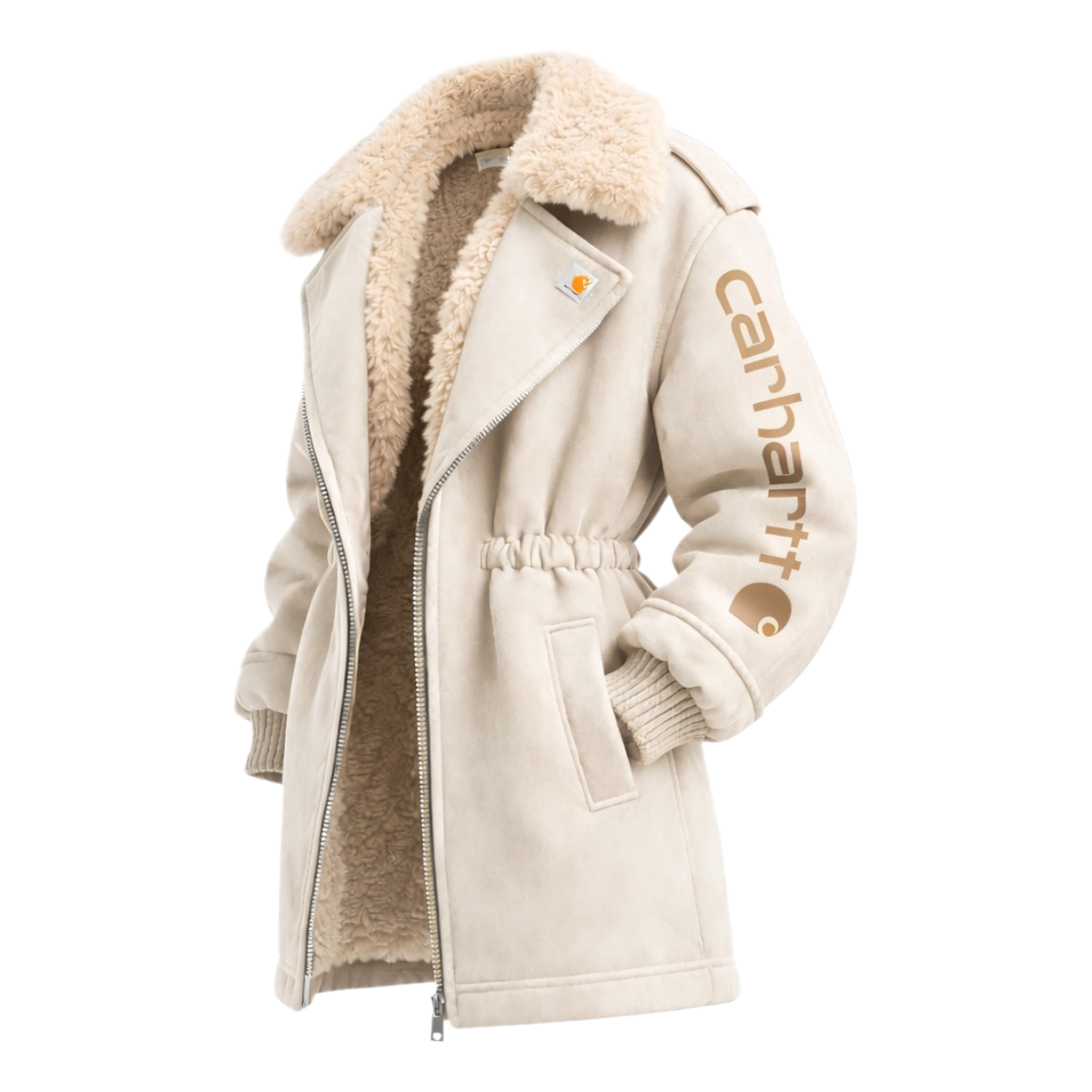 Women's Retro Suede Contrast Color Splicing Jacket Lambswool Lining Thickened Mid-Length Jacket