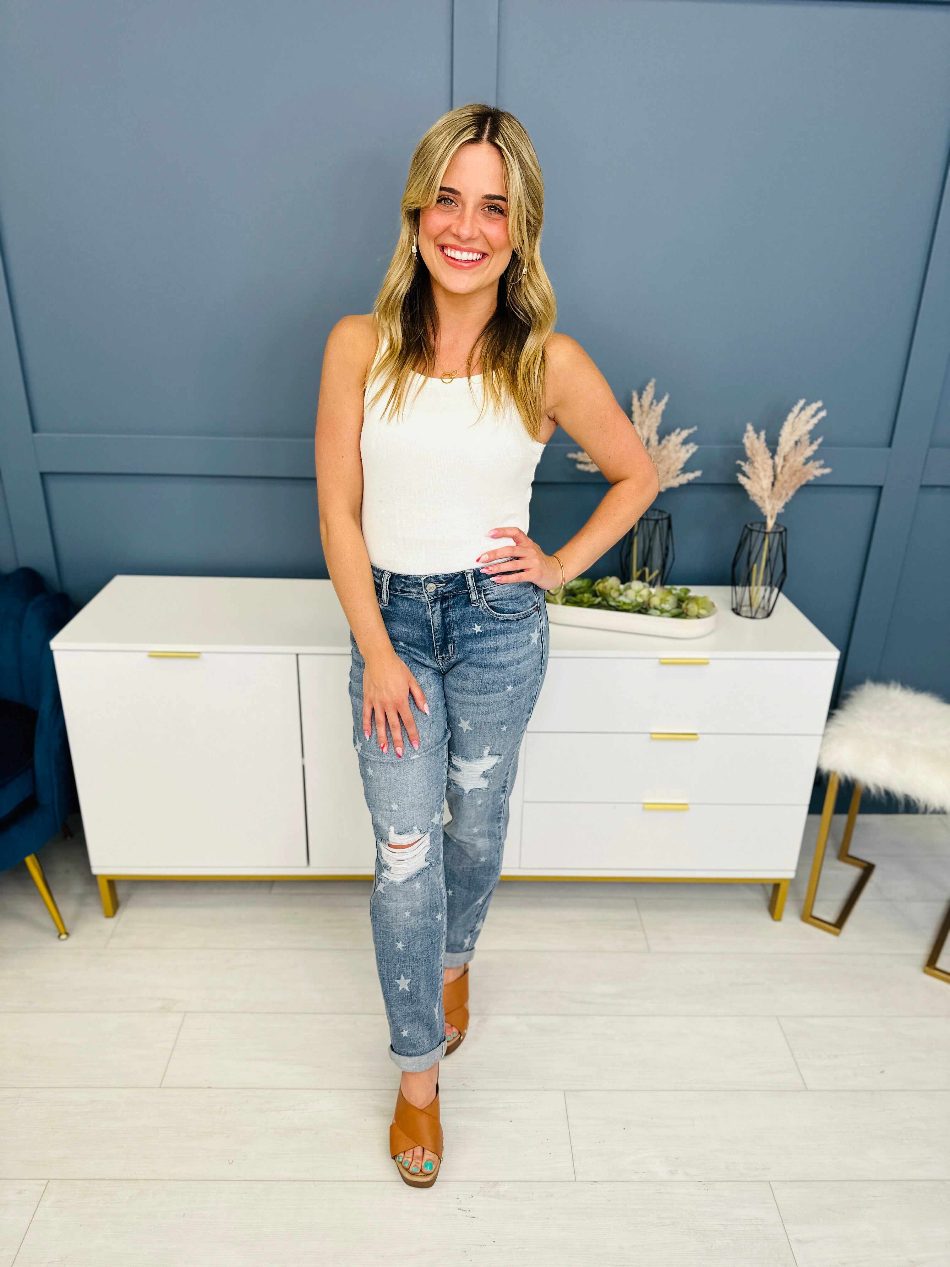 REG/CURVY Be My Lucky Star Cuffed Boyfriend Jeans