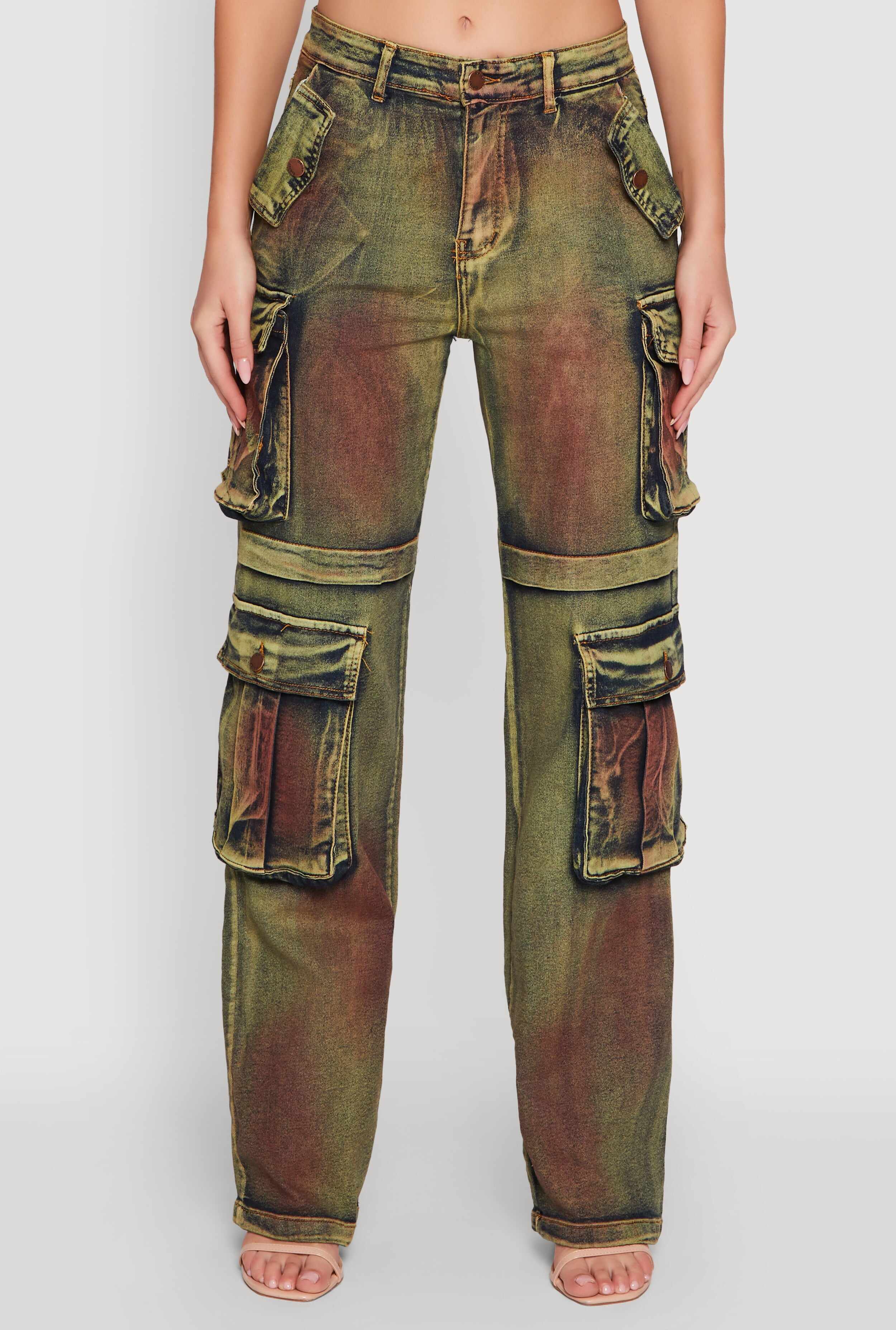 Acid Wash Wide Leg Cargo Jeans