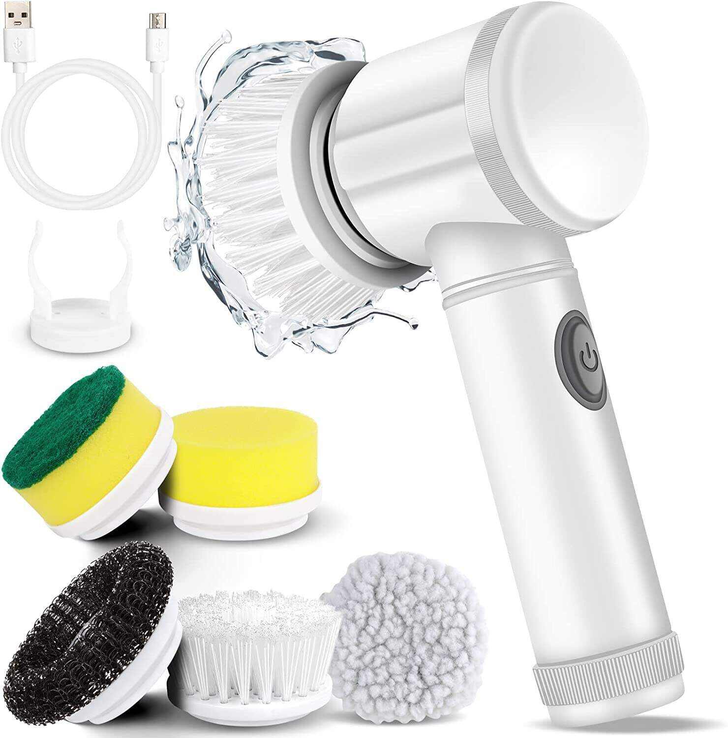 Electric Spin Scrubber Electric Cleaning Brush Cordless Power Scrubber with 5 Replaceable Brush Heads Handheld Power Shower Scrubber for Bathtub, Floor, Wall, Tile, Toilet, Window, Sink