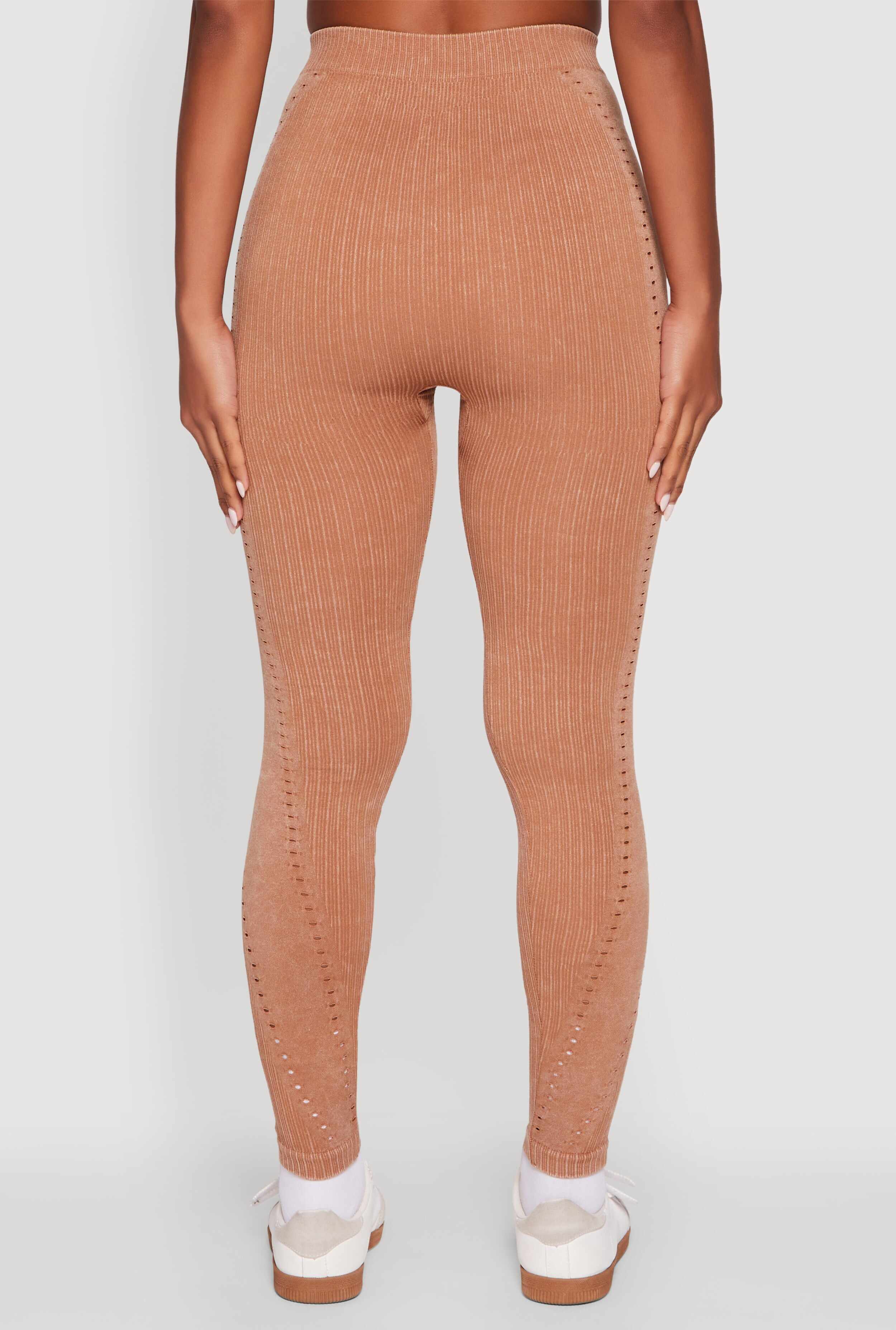High Waisted Acid Wash Ribbed Knit Seamless Leggings