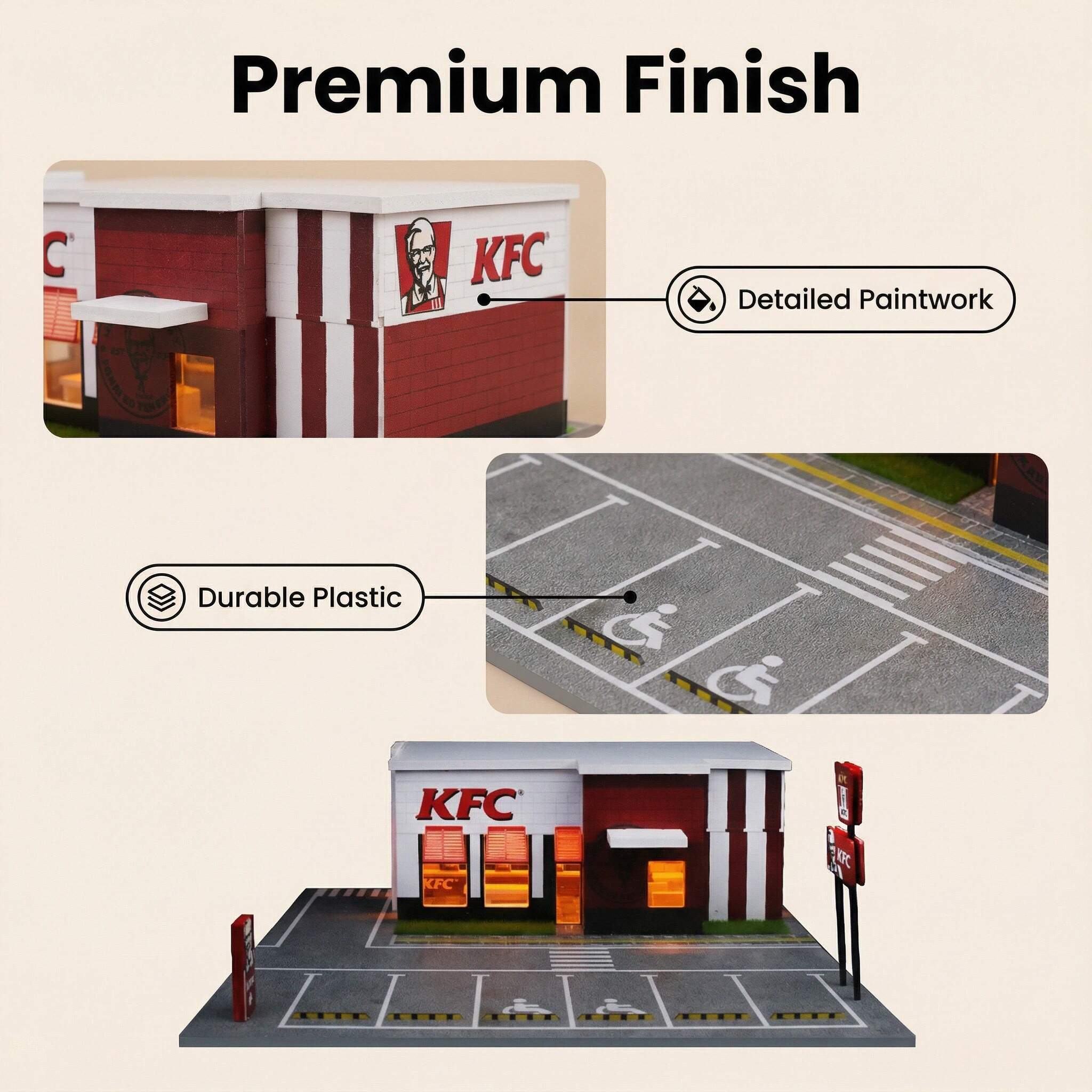 1:64 Scale Fast Food Restaurant Diorama Display Case – Urban Street Scene for Diecast Cars