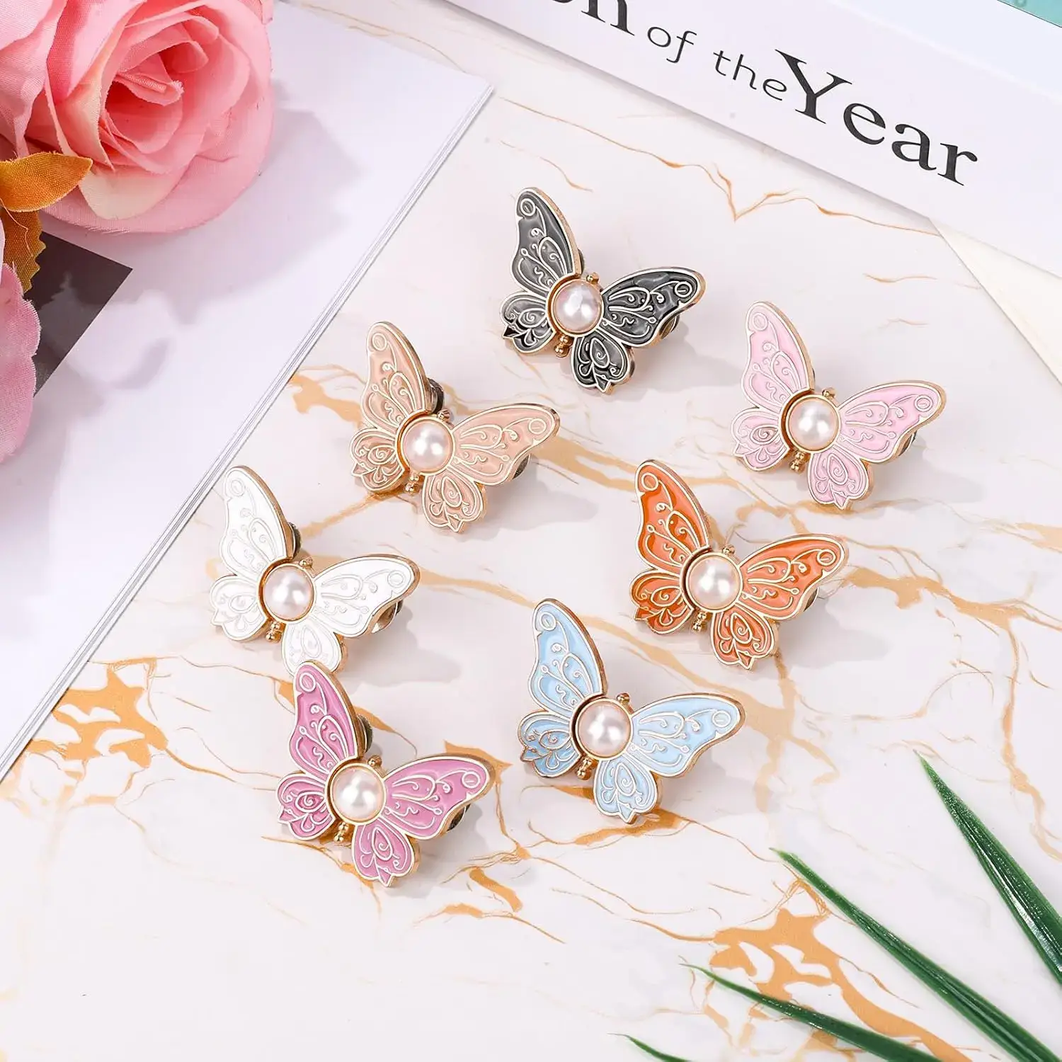 Women's 6pcs Butterfly Waist Tighteners - Stylish Accessories, No-Sew No-Tools Adjustable Button Pins Buckle Clips for Loose Jeans, Skirts (Home Supplies)