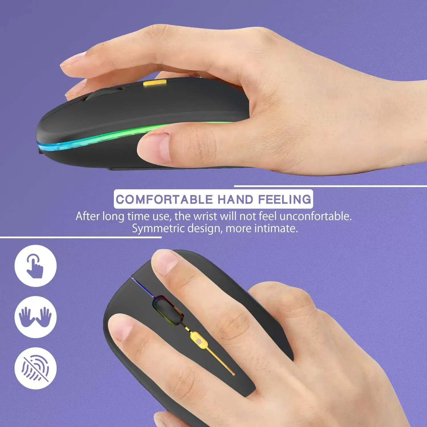 [Upgrade] LED Wireless Mouse, Slim Silent Mouse 2.4G Portable Mobile Optical Office Mouse with USB & Type-c Receiver, 3 Adjustable DPI Levels for Notebook, PC, Laptop, Computer, MacBook (Pink)