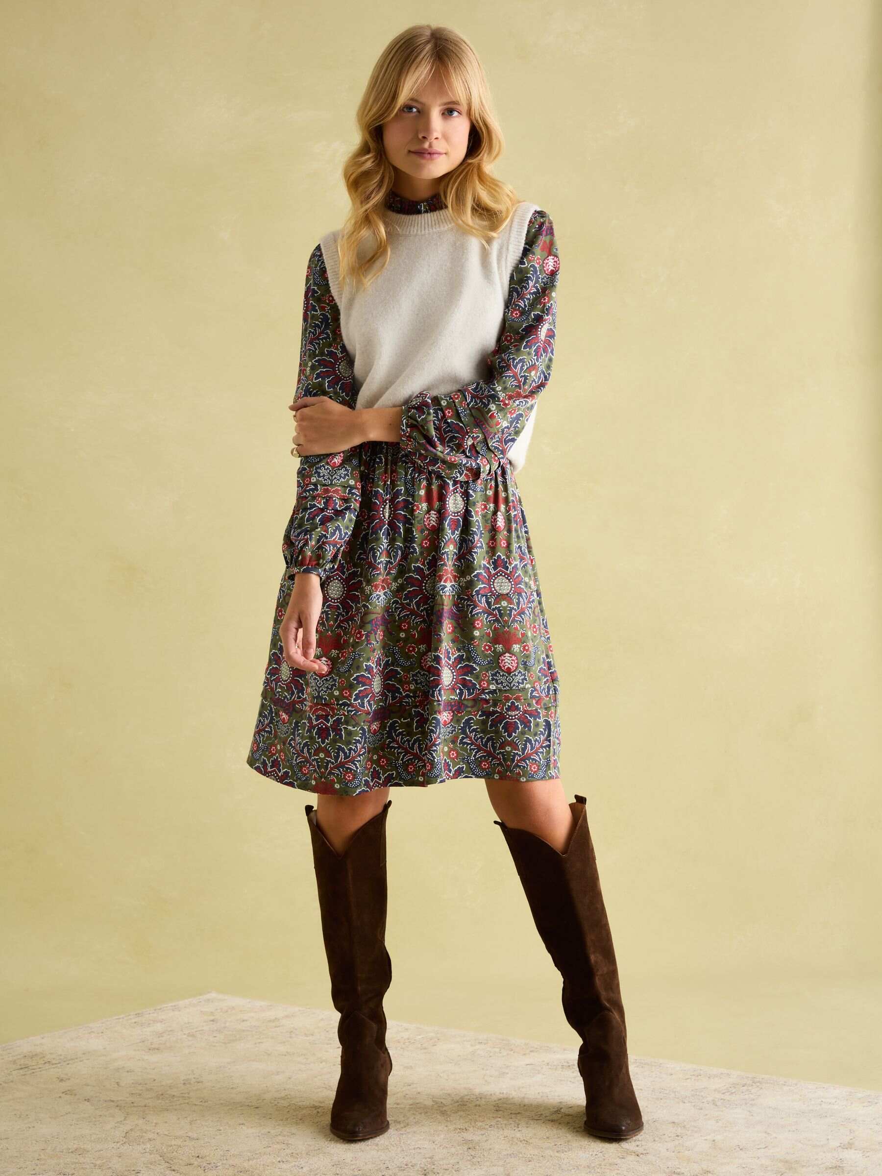 Petunia Khaki Green Frill Neck Dress