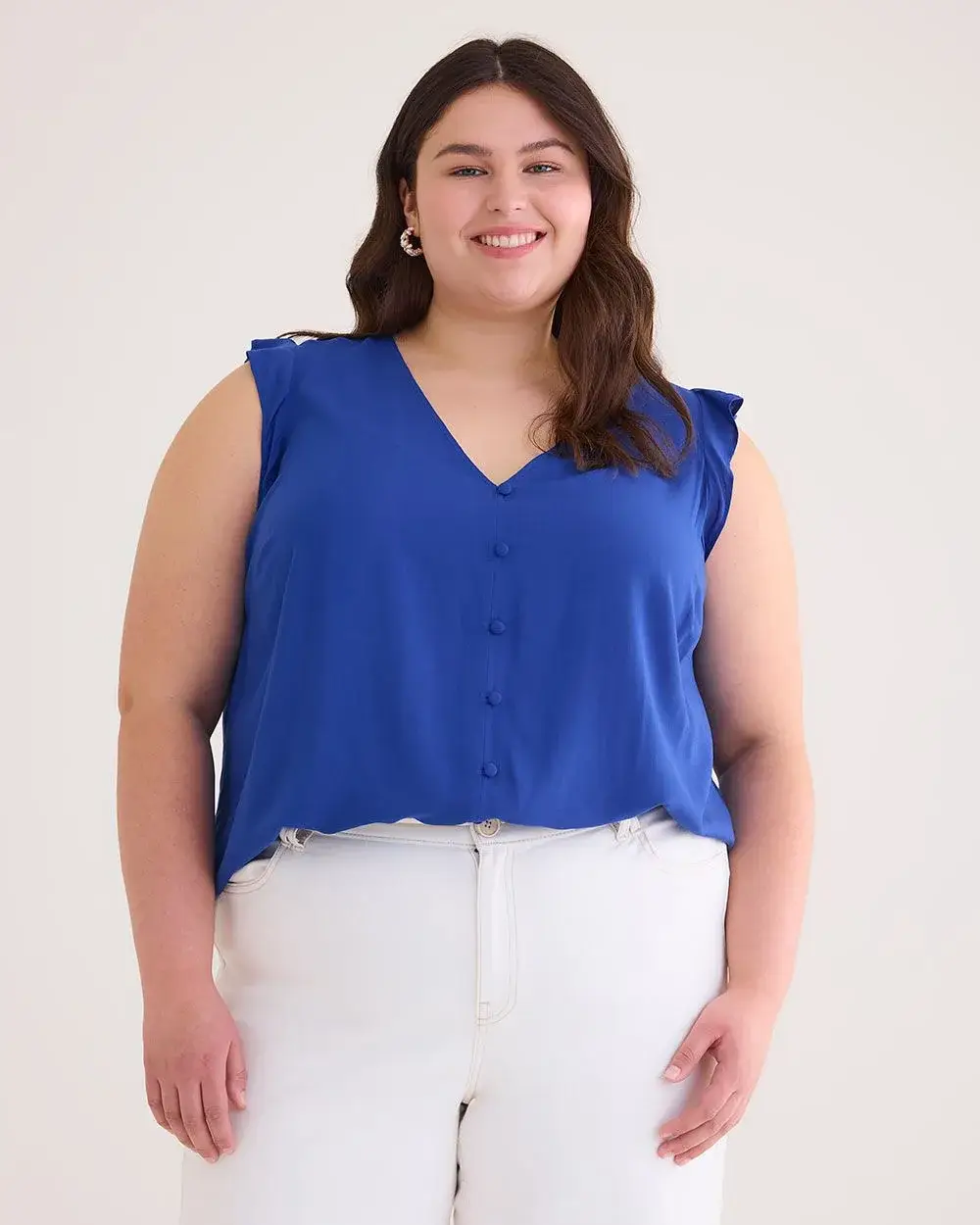 V-Neck Blouse with Short Flutter Sleeve