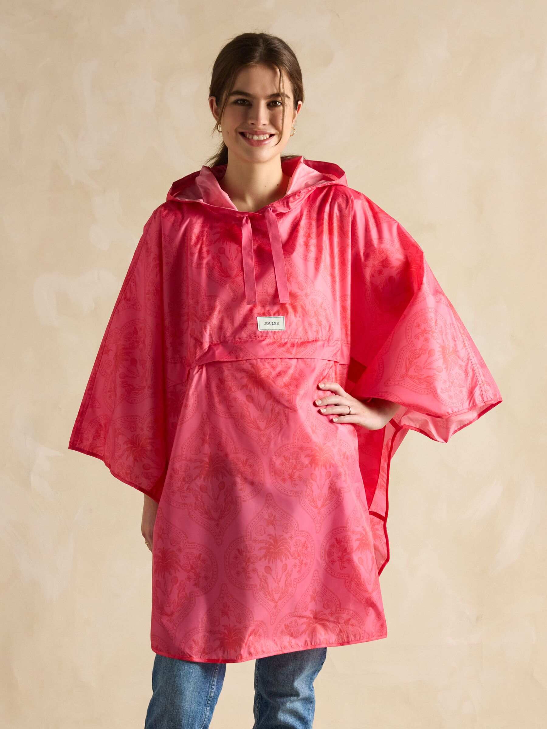 Elstow Pink Packable Poncho with Hood
