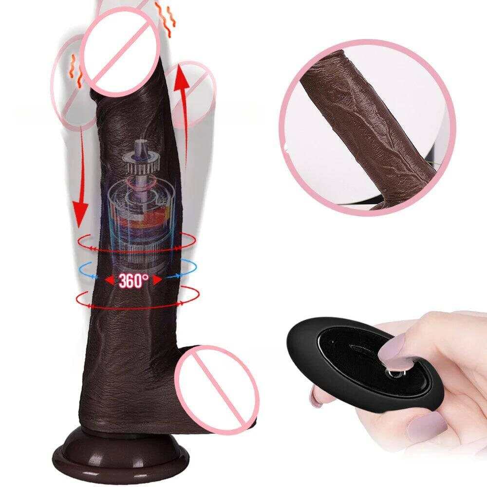 Black coffee colored simulated penis wireless telescopic rotating vibration adult and female sexual products