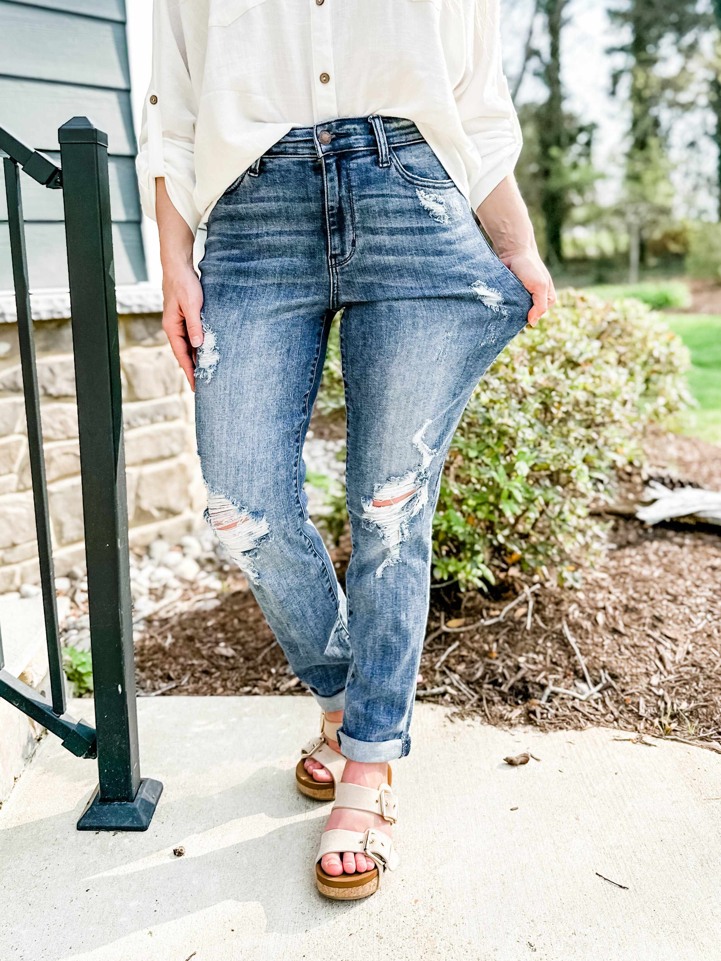 🔥Hot Sales🔥Weekender Dark Wash High Rise Boyfriend Jeans
