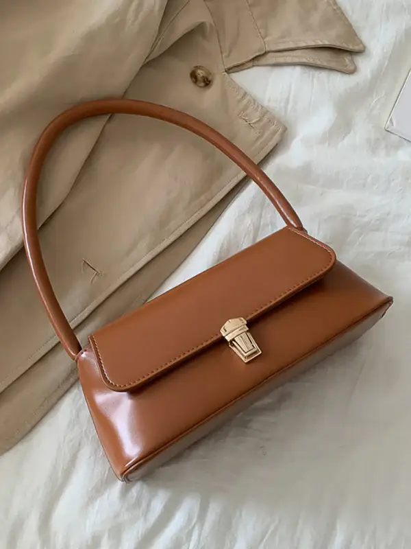 Minimalist Lock-Detail Leather Shoulder Bag