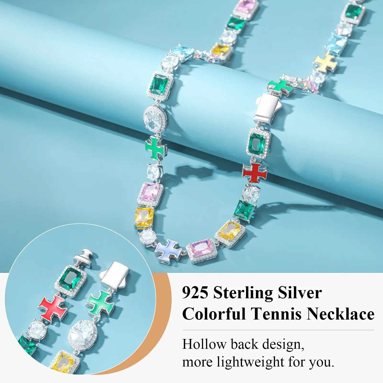 10mm S925 Moissanite Enamel Cross Colorful Gemstone Tennis Chain
