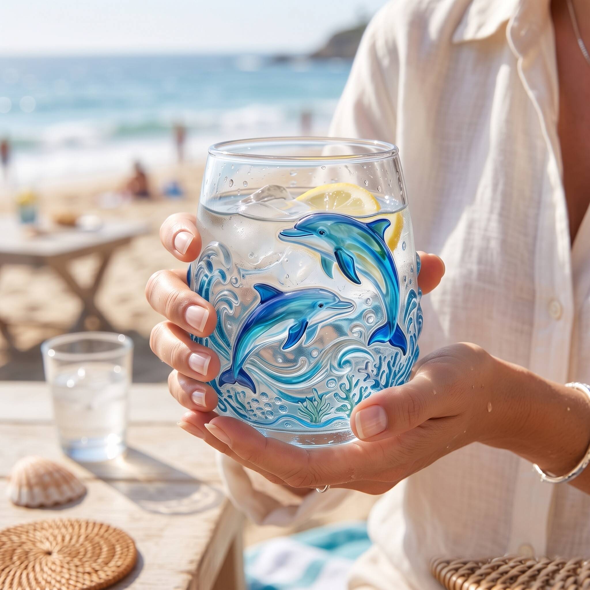 🐬 Ocean Breeze Embossed Dolphin Tumbler Glass