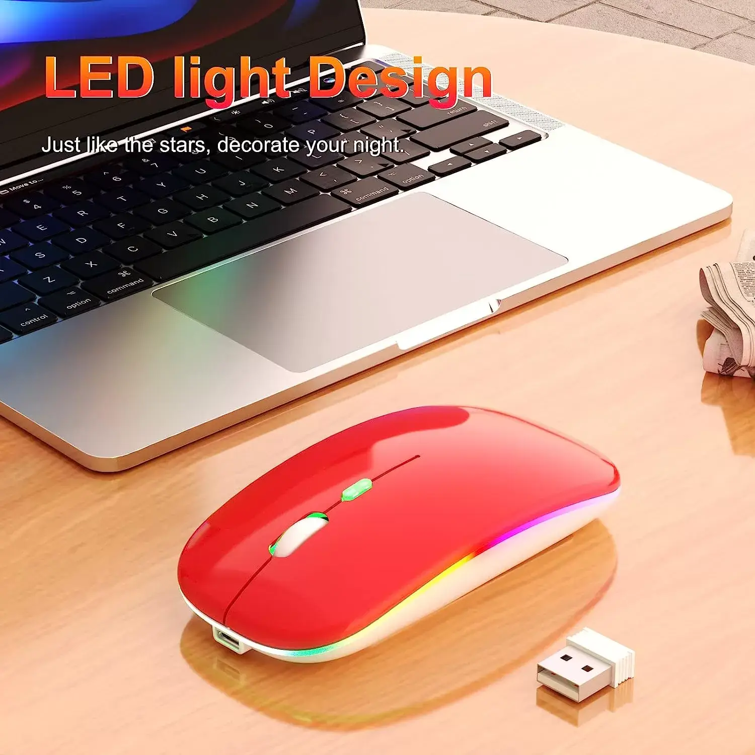 [Upgrade] LED Wireless Mouse, Slim Silent Mouse 2.4G Portable Mobile Optical Office Mouse with USB & Type-c Receiver, 3 Adjustable DPI Levels for Notebook, PC, Laptop, Computer, MacBook (Pink)