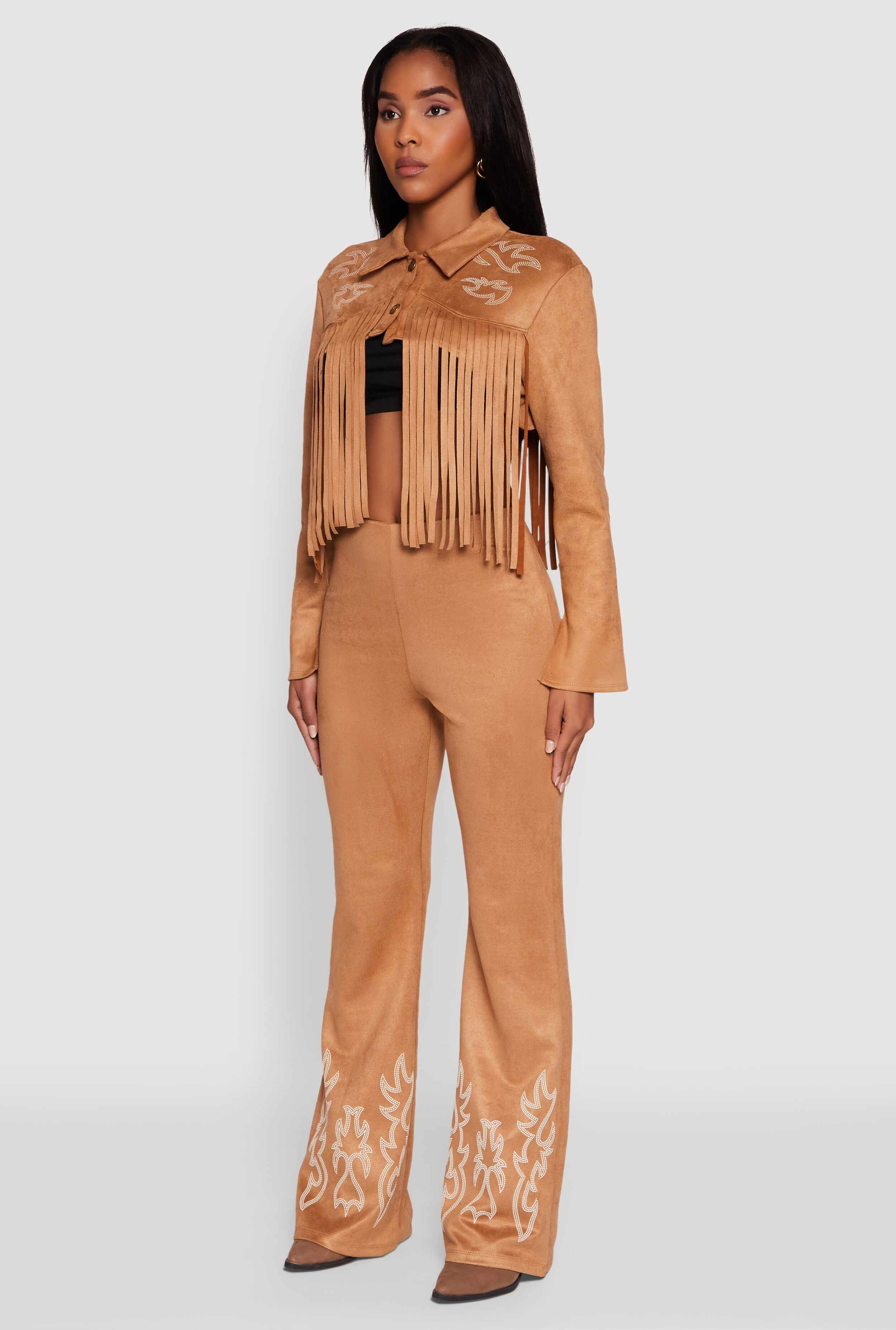 Trendy Faux Suede Fringe Cropped Jacket