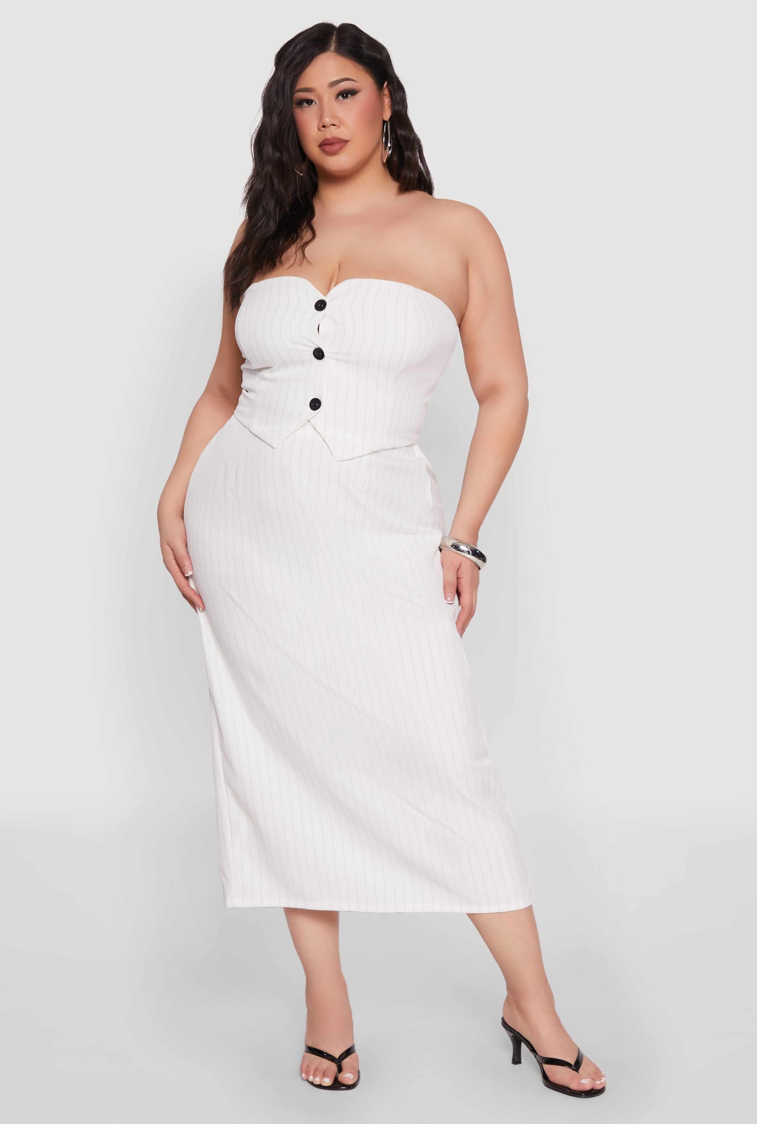 Plus Size Pinstripe High Waist Skirt