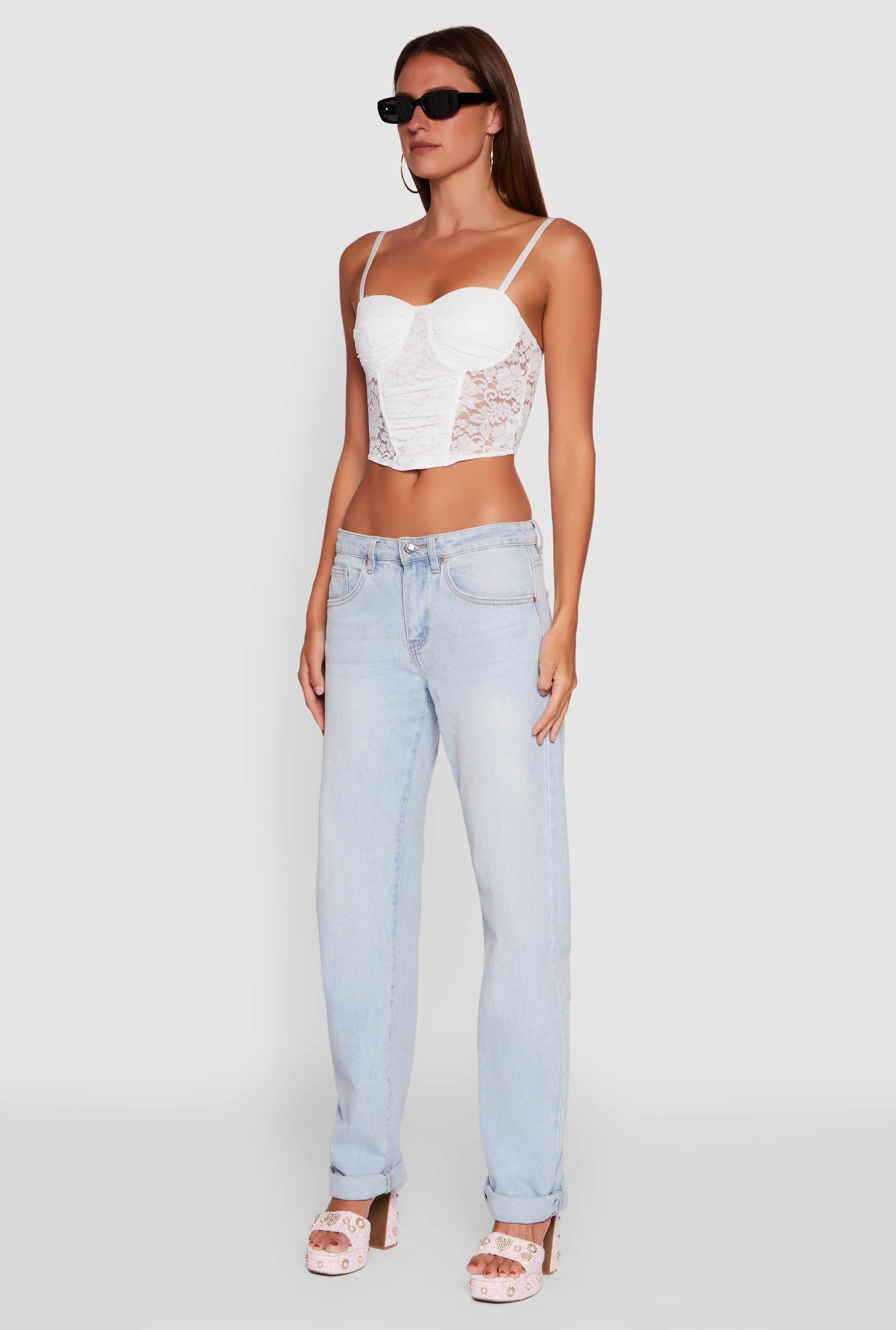 Floral Lace Cropped Sweetheart Bustier Top